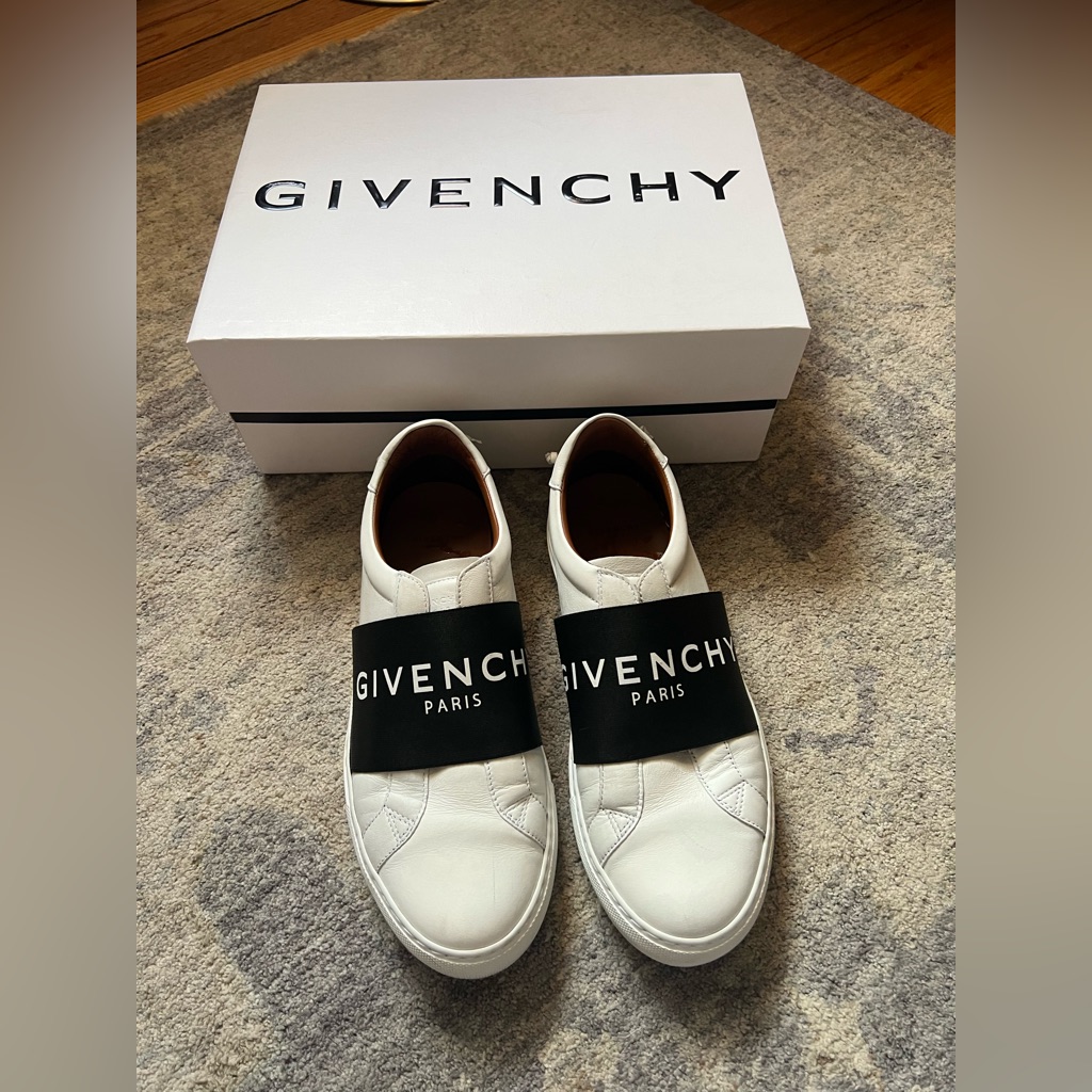 Givenchy White Leather Sneakers With Black Logo Band - Women’s